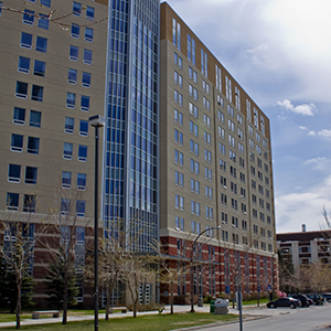 The exterior of the East Hall residence at SAIT.